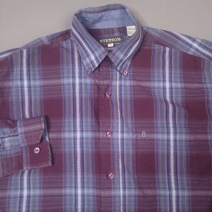 Stetson Plaid Western Button Down Stripe Embroidered Logo Shirt Medium